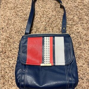Relic Crossbody Bag Blue and Red with Studded Stripe